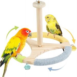Chenquansarl-Support De Jeu Pour Perroquet, Perchoir Pour O Aux Jouet Rotatif A 360 &deg;, Aire De Jeux Pour O Aux En Bois Avec Perchoirs Rotatifs, Pour Perruches Perroquets Calopsittes - Neuf