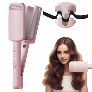 Fer A Friser Wave, Fer A Creper A 4 Temperatures, Fer A Chauffer Rapidement Avec 3 Embouts En Ceramique (Rose) - Neuf
