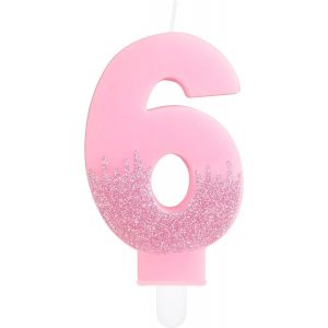 Bougies Roses Pour 6e Anniversaire,Num&eacute;ro 6,D&eacute;corations De G&acirc;teau De La Reine Des Neiges,Bougies Roses &Agrave; Paillettes Pour Filles Et Gar&ccedil;ons,D&eacute;coration De F&ecirc;te D'anniversaire,D'anniversaire De - Neuf
