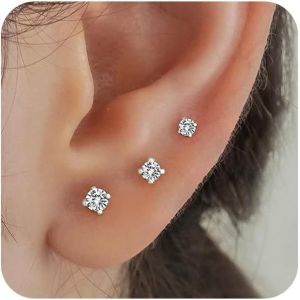 Kal-Paires Boucles D'oreilles Femme Or Lot 14k Plaqu&eacute; Or Clous D'oreilles Piercing Oreille Mini Hypoallerg&eacute;nique Cartilage Tragus Bijoux Pour Plusieurs Piercings Et Trous D'oreille (Argent-A) - Neuf
