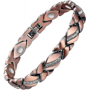 Bracelet Magn&eacute;tique En Cuivre Pour Les Femmes Soulagement De La Douleur De L'arthrite,Th&eacute;rapie Par Aimant 3500 Gauss Pour Rsi Et Canal Carpien,Cuivre Pur Avec Cristal Naturel - Neuf