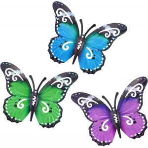 Mevronisshop-3 Pi&egrave;ces Grandes D&eacute;corations De Jardin Papillon En M&eacute;tal Ext&eacute;rieur Papillon En M&eacute;tal D'art Mural Ext&eacute;rieur Pour Murs Ext&eacute;rieurs Cl&ocirc;tures, 27 X 22 Cm (Bleu, Vert Et Violet) - Neuf