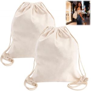 acdsgd-2 Pi&egrave;ces Sac en Coton Avec Cordon de Serrage, 38x42cm Sacs en Tissu &agrave; Peindre, Sac &agrave; Dos en tissu, sac de Gym en Coton, sac tissus Enfant, pour les Festivals Femmes, Hommes et Enfants Sport Voyage - Neuf