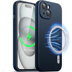 Brs-Coque Silicone Magnétique Pour Iphone 15 6,1 Pouces, Compatible Avec Magsafe, Étui Housse De Protection Complète De L'objectif De Caméra (Marine) - Neuf