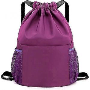 Sac &agrave; cordon en tissu Oxford Sac &agrave; dos &agrave; cordon de serrage de grande capacit&eacute; Sac &agrave; dos pour femmes Sac &agrave; dos portable simple en plein air (noir / violet / bleu fonc&eacute;) - Neuf