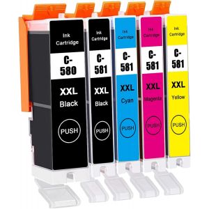 PGI-580XXL CLI-581XXL Cartouche d'encre Compatible pour Canon 580 581 XXL Pixma TR7550 TR8550 TS705 TS6150 TS6250 TS6350 TS6351 TS8150 TS8151 TS8251 TS8350 TS8351 TS9550 (PGBK/BK/C/M/Y,5-Pack) - Neuf