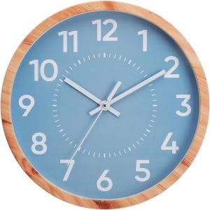 ERYI-Vintage Bois Grain Cadre Minimaliste Horloge Murale Cadran Bleu Avec Chiffres Arabes Cadeau Créatif Décoration Murale Intérieure, Couleur Bleu - Neuf