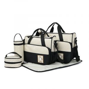 Ensemble De Sacs À Langer Baby Mom Comfort 5 Pièces Grande Capacité (Noir) - Avec Motif À Pois Multicolore En Option - Neuf