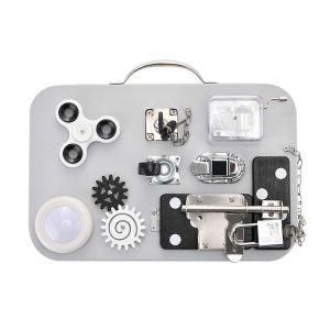 Jeu de société multifonctionnel pour enfants, planche d'activités, jeu de motricité fine, apprentissage de l'habillement, jouet de voyage portable pour enfants-Bleu - Neuf