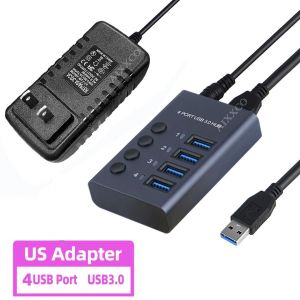 (4Ports US Power Plug )7/10 Ports USB 3.0 Hub répartiteur Multi USB avec interrupteur adaptateur secteur extenseur Multiple pour accessoires d'ordinateur portable MacBook - Neuf