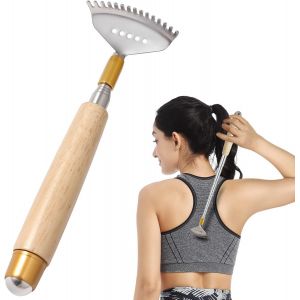 Kal-Gratte Dos- Meilleur Gratte-Dos Avec Rouleau De Massage - Manche En Bois Massif Extensible Jusqu'&agrave; 51cm - T&ecirc;te Et Tige En Acier Inoxydable De Qualit&eacute; - Neuf