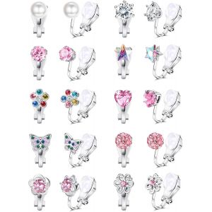 Senior-10 Paires Boucles D'oreilles Clip Pour Femmes Fille Enfant Mignon Zircon Perle Papillon Non Percé Boucles D'oreilles Ensemble Hypoallergénique Multicolore Rose Coeur Fleurs Clips Oreille[L201] - Neuf