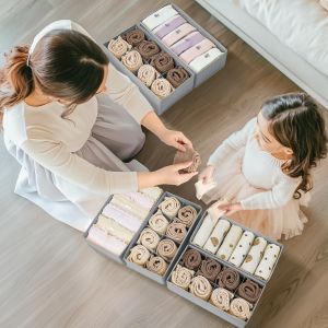 Boite Rangement Vetement-Rangement Tiroir Organisateur,Organisateur Dressing Organiseur Tiroir en Tissu de Tiroir,pour Chaussettes,Soutiens-Gorge,Motif de Fourmi-Gris,Lot de 8 - Neuf