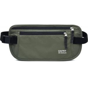 CAUC-Porte-monnaie u2013 Porte-passeport s&eacute;curis&eacute; cach&eacute; avec blocage RFID, vert olive fonc&eacute;, Blocage RFID et largeur de la ceinture : 2,5 cm - Neuf