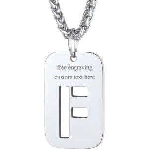 Kal-Plaque Militaire Personnalisable Pendentif Identi Femme Collier Homme Lettre Initial A-Z Pr&eacute;nom Gravure Acier Inoxydable Chaine Argent&eacute;/Plaque Or-Bijoux Cadeau No&euml;l F&ecirc;tes Des M&egrave;res P&egrave;res - Neuf