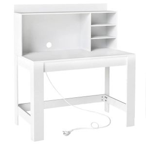 Bureau d'ordinateur avec biblioth&egrave;que 108 x 60 x 75 cm avec prise int&eacute;gr&eacute;e et &eacute;tag&egrave;res modernes en MDF blanc Helloshop26 20_0015638 - Neuf