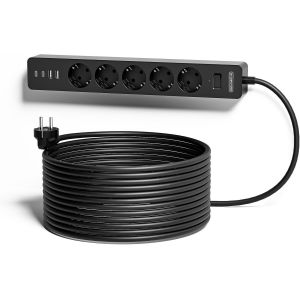 Multiprise 5M avec USB C, Multiprise Noire avec 5 Prises, Livr&eacute; avec Support Mural, Murale Montage, avec Interrupteur, Protection pour Les Enfants, Noire - Neuf
