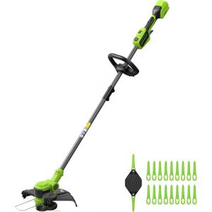MEVRONISSHOP-24V Coupe-Gazon avec Batterie & Coupe-Bordures avec Roue pour Jardins de Taille Moyenne, 33cm de Largeur de Coupe, INCL. Bobine de Fil de 2mm & 20 Lames en Plastique - Neuf