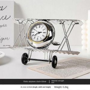 Onxe Vintage Avion Décor Avec Horloge,Ornement D'avion En Métal,Avion Rétro Modèle Fer Avion Pour Bureau À Domicile Décoration De Noël Anniversaire - Neuf