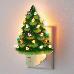 Veilleuse D'arbre En C&eacute;ramique De No&euml;l,Veilleuse D&eacute;corative D'arbre De No&euml;l R&eacute;tro Avec Lampe,Ampoules Multicolores Et Pivotant &Agrave; 360 Degr&eacute;s - Neuf