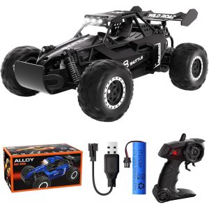 Voiture T&eacute;l&eacute;command&eacute;e,1/16 Tout Terrain Avec Les Lumi&egrave;res Led Et La Carrosserie En Alliage,2.4Ghz Monster Truck Jouet Enfant Gar&ccedil;ons 3 4 5 6 7 8 9 Ans V&eacute;hicules T&eacute;l&eacute;guid&eacute;e Jeux (Noir) - Neuf