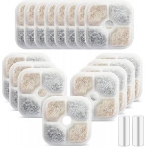 Chenquansarl-16 Pcs Filtre Fontaine Eau Chat Pour Catit, Filtre Fontaine Chat Avec 2 Tuyaux, Filtre Fontaine A Eau Chat Avec Triple Syst&egrave;me De Filtration, Filtre Pour Fontaine A Eau Pour Chat - Neuf
