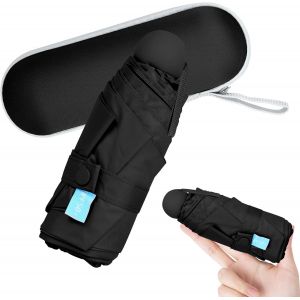Mini Parapluie De Voyage Avec Protection Upf50+, Petit Parapluie Pliable &Agrave; 8 Baleines, Parapluie Compact R&eacute;sistant Au Vent Avec &Eacute;tui De Rangement, L&eacute;ger, Portable, Poche Uv, Parapluie Adapt&eacute; Pour - Neuf
