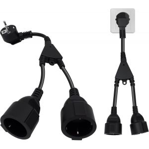 Rallonge courte avec double prise Schuko 250 V 16 A, adaptateur double prise avec s&eacute;curit&eacute;, mini rallonge &eacute;lectrique 2 en 1 IP20, c&acirc;ble r&eacute;sistant 1,5 mm&sup2; pour maison, bureau - Neuf