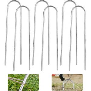 Eryi-Lot De 6 Piquets D'ancrage Au Sol De 30 Cm En Acier Galvanisé Pour Trampoline, Piquets De Tente Robustes De Type U Pour Sécuriser Clôture, Tentes, Auvents, Camping - Neuf