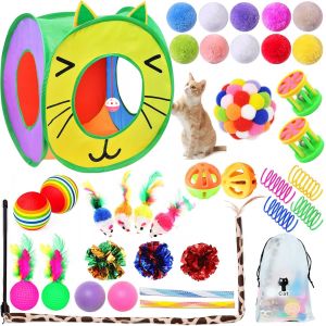 Letnerny-Lot De 37 Jouets Interactifs Pour Chat &iquest; Jouets &Agrave; Plumes, Tunnel Pour Chaton, Souris, Baguette De Souris, Ressorts, Jouets Pour Chats D'int&eacute;rieur Et Chatons (1#) - Neuf