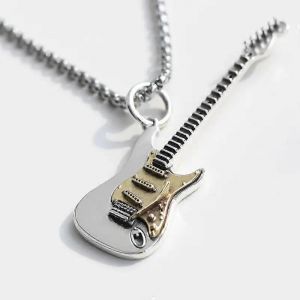 Mode Rock Guitare Collier Anneaux Pour Hommes Et Femmes Cadeau De Noël Vintage Hip Hop Pendentif Pull Chaîne Punk Bijoux Accessoires - Neuf
