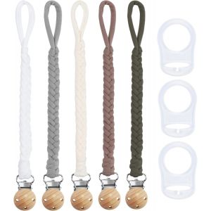 Attache Sucette B&eacute;b&eacute;,Lot De 5 Attaches-T&eacute;tines Avec Sangles En Coton Et 3 Adaptateurs Pour Sucettes,Pour B&eacute;b&eacute;s Gar&ccedil;ons Et Filles.[H99] - Neuf