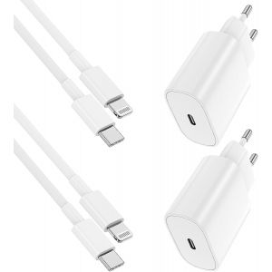 20W Chargeur iPhone USB C Rapide, certifi&eacute; Apple MFi Chargeur Apple Cable Rapide avec 2m C&acirc;ble USB C pour iPhone 14 Pro Max/14/13 Mini/13 Pro/13 Pro Max/12 Mini/12 Pro/12 Pro Max/11/SE/XR/XS Max/iPad - Neuf
