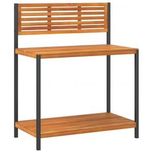 Table De Jardin En Bois D'acacia Massif Avec &Eacute;tag&egrave;res 90 X 50 X 110 Cm Espace De Rangement Pratique En Acacia Brun Helloshop26 02_0047457 - Neuf