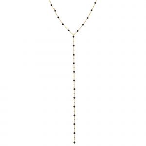 Collier Cravate Argent Rhodié Pierres Spinelle Noires - Neuf