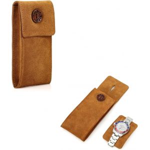 Kal-Étui De Rangement Pour Montre En Daim De Vache - Pochette En Cuir Pour 1 Montre - Organisateur De Voyage Pour Voyage À L'extérieur (Marron) - Neuf