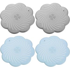ERYI-Lot De 4 Tamis D'Écoulement En Silicone Universels - Attrape-Cheveux Douche Et Filtre Cheveux Baignoire - Pour Évier, Cuisine Et Douche - 2 Gris + 2 Bleus - Neuf