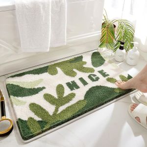 Kal-Tapis De Bain Antidérapant, Tapis Salle De Bain Moelleux En Microfibre, Tapis De Douche Absorbant Lavable En Machine Pour Salle De Bain, Cuisine, Chambre, Porte (Feuille Verte, 50x80cm) - Neuf