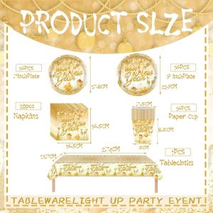 69 Pi&egrave;ces Vaisselle De F&ecirc;te Nouvel An,Assiettes Carton Jetable Gobelets Serviettesr En Papier Et Nappe Plastique,Vaisselle Recyclable Kit Blanc Or Decoration Fournitures F&ecirc;tes Nouvel An - Neuf