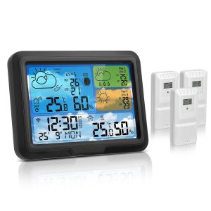 SUBZONAL-Station M&eacute;t&eacute;o Connect&eacute;e Avec 3 Capteur Ext&eacute;rieur,Avec App Tuya Et Smartlife,&Eacute;cran Lcd Color&eacute;,Alarme, R&eacute;veil,Pr&eacute;vision M&eacute;t&eacute;o,Station M&eacute;t&eacute;o Sans Fil Pour Interieur&Exterieur - Neuf