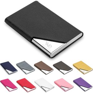 KALANKA-Porte-Cartes de Visite Professionnel en Cuir synthétique et Acier Inoxydable - Garde Les Cartes de Visite en Parfait état - Porte-Cartes Fin en métal avec Fermeture magnétique, Noir - Neuf