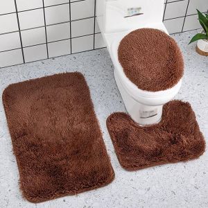 Kal-Lot De 3 Tapis De Salle De Bain À Poils Longs Antidérapants Absorbant, 1 Tapis De Bain, 1 Tapis Wc Contour Et 1 Housse De Couvercle De Toilette - Neuf