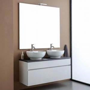 Meuble De Salle De Bains Sous-Vasque Suspendu 120cm Blanc, Plateau Gris Et Miroir 120x110 | Sole - Neuf