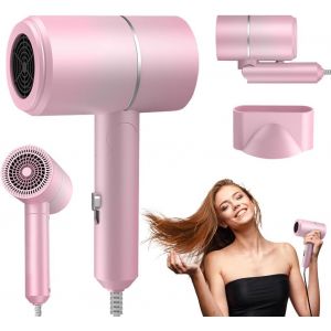 Loc-Seche Cheveux Voyage,Ion Sèche Cheveux Pliable Avec Bouton Chaud Et Froid,Professionnel Ionique Portable Sèche Cheveux 3 Températures/2 Vitesses Avec Buses Pour Salon À Domicile Voyage(Rose) - Neuf