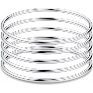 Kalsw-5 Pièces Bracelet Jonc Pour Femme Fille En Acier Inoxydable Simple Style Poli Lisse Bracelet Argent/Or Empilables Bracelet Pour Femme Meilleur Ami 3mm - Neuf