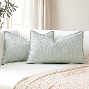 Cauc-Lot De 2 Housses De Coussin Lombaire Douces &Agrave; Carreaux Avec Bords Cousus Pour D&eacute;coration D'int&eacute;rieur De Style Rustique Pour Canap&eacute;, Terrasse, Chambre &Agrave; Coucher, Salon (30 X 50 Cm, Gris) - Neuf