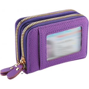Portefeuille Femme Porte-Carte De Carte Cr&eacute;dit En Cuir Pour Femmes Double Fermeture &Eacute;clair Avec Fen&ecirc;tre D'Identification Et Sac &Agrave; Main-Violet - Neuf