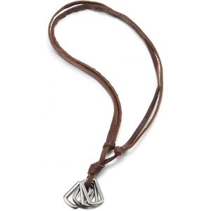 Kal-Homme Femme Ouvert Rectangle Charmes Pendentif Collier - Avec Cordon En Brun Cuir R&eacute;glable - Neuf