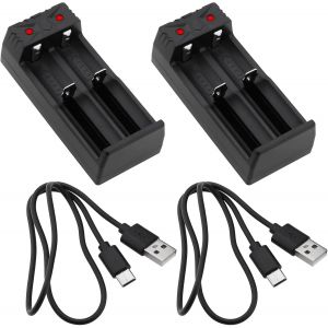 KGABERY-Lot De 2 Chargeurs Pour Batteries Li-Ion 3,6 V/3,7 V 92,8x41,1x30,3 Mm Pour 18650 18500 18490 16340 14500 22650 26500 26650 Double Chargeur De Batterie Noir - Neuf
