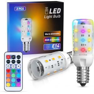 Kal-Ampoule E14 Rgb Led 2w Dimmable, Rgb Blanc Chaud 3000k Led E14 T20 Changement Couleur Avec Télécommande Ac 220-240v Lumière D'ambiance Pour Party Bar (Lot De 2) - Neuf